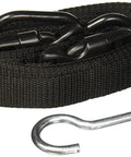Close-up of adjustable black nylon straps and metallic hook from Double Kayak Rack for Wall or Ceiling Mounts with Adjustable Straps Hang Two Kayaks and Paddles Off the Floor Perfect for Surfboards Paddleboards SUPs and Canoes Easy Space Saving Storage Solution kit