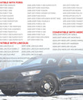 Ford sedan parked with text showing compatible models for Ford Engine Oil Filler Cap That Fits Select Lincoln Mercury Models And Keeps Your Ride Rolling Fits F250 F350 F450 E150 E250 E350 Ranger Mustang Explorer Taurus Windstar Grand Marquis EP5Z6766A EC787 Replacement.
