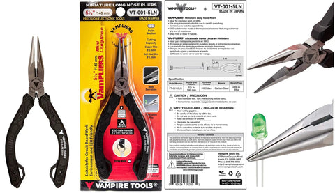 Pro Grade Four Piece Five Inch Precision Mini Pliers Set With ESD Safe Grips Long Nose Needle Nose Made In Japan packaging