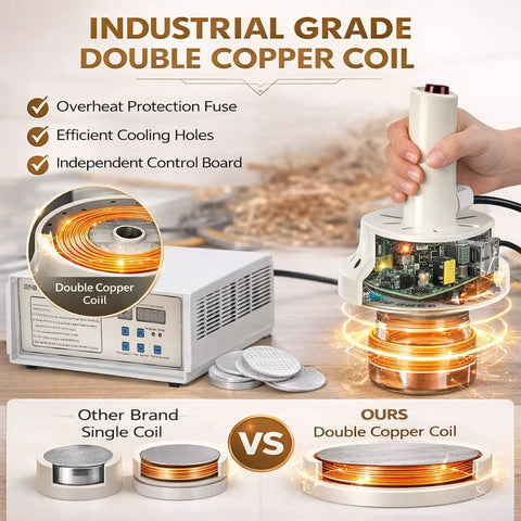 Person holding 20 To 130mm Induction Heat Sealer Portable Handheld Bottle Cap Sealing Machine with double copper coil