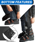 Close-up of 33,000ft Insulated Bibs For Men Snow Ski Pants Overalls showing boot gaiters with anti-slip strip detail