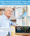Wireless Indoor Outdoor Weather Station With Atomic Clock, Large 5.9 Inch HD Color Display, Digital Temperature Humidity Monitor