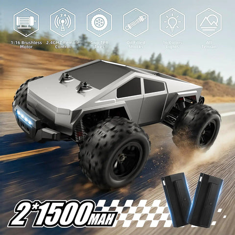 Turn Up The Thrill With A Brushless One Sixteenth RC Monster Truck That Hits 35 MPH Dual 1500mAh Batteries For Longer Runs