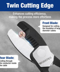Knockout 8 Inch Cable Cutter With Twin Cutting Edge And Rock Solid Hrc65 Steel Blade For Butter Smooth Snips On Electrical Wire, showing front and rear blades.