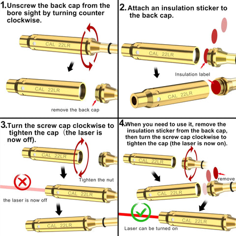 22LR Red Laser End Barrel Bore Sight Sighter assembly steps for Wheelguns Pistols Rifles Air Guns Brass Construction Class IIIA