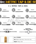 Complete 20 Piece Metric Tap And Die Set M3 To M12 For Thread Repair And Tapping Screw And Bolt Rethreading Tools With Wrenches