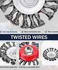 MIKILIKIEN 3-pack twisted wire wheel brush for angle grinder; 4in, 0.02 in carbon steel wires; 5/8 in threaded arbor.