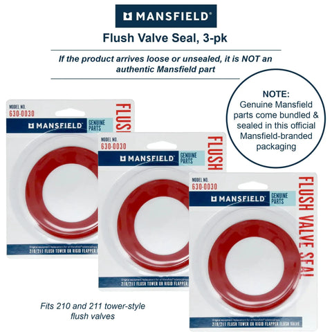 3 Pack Flush Valve Seal Gasket For 210 And 211 Tower Valves Durable Toilet Tank Seal Set Includes Three Gasket Seals And Easy Install For Model 160 Tanks Using The 211 Valve., Mansfield 630-0030 red rubber seals in sealed packaging