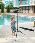 Outdoor Pool Towel Rack With Four Adjustable Arms Freestanding 51 To 71 Inches Height Foldable Drying Rack next to pool
