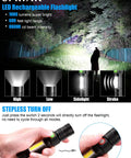 Magnetic Rechargeable LED Flashlight With Side COB Work Light Zoomable Tactical Beam 1000 Lumens USB Rechargeable Waterproof