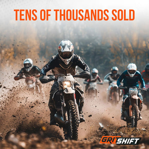 Group of dirt bikers racing through muddy terrain showcasing durability of 16mm High Torque Primary Drive Belt For SurRon LBX Talaria XXX Segway X260 Gates GT4 560 8MGT16 PowerGrip Replacement Plug And Play Install For Boosted Performance.
