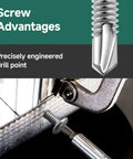 Close-up of drill bit and screw from 110 Piece Size Ten Stainless Steel Self Tapping Screws Kit With Hex Socket Drive.