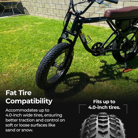 Fat Bike Suspension Fork For 20 Inch MTB With 4.0 Tire Snow Beach Dual Shoulder Fat Fork 130mm Travel Straight One And One Eighth Steerer QR 9mm Axle 7075 Aluminum Alloy Upgraded Lightweight Black shown on bike with grass background
