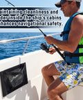 Person fishing on a boat with Four Pack 10 By 7 Boat Mesh Storage Bags With Self Adhesive Backing Tear Resistant And Waterproof installed.