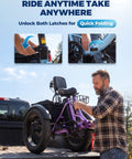 Three Wheel Electric Trike For Adults With Fat 20 By 4 Inch Tires 1200W Peak Motor 998Wh Battery Butterfly Handlebar Backrest Seat Storage Bag Go To Ride For Seniors Commuting And Shopping Purple folding onto truck bed