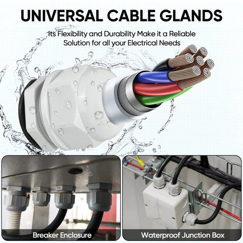 IP68 Waterproof Cable Gland Kit With Tough Nylon NPT Adjustable Connectors sealing electrical wiring and junction boxes.