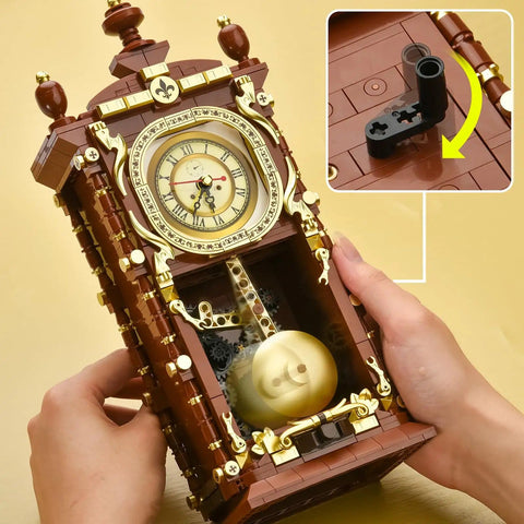Hands holding a Retro Clock Building Kit For Adults With Rotating Gears And Old School Vibe Pendulum For Home Decor