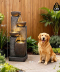 Tall Outdoor Water Fountain With Stone Texture, Four Tier Cascading Bowls For Patio Deck Porch Yard And Garden, 38.2 Inches High