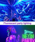 Two Pack LED Black Light Bar Set for Glow Parties illuminating fluorescent art and body paint under ultraviolet lights