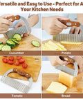 ZLemma bear-shaped crinkle cutter with rosewood handle and 420J2 stainless blade for slicing vegetables and bread.