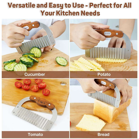 ZLemma bear-shaped crinkle cutter with rosewood handle and 420J2 stainless blade for slicing vegetables and bread.