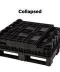Rugged Collapsible Bulk Storage Container Featuring Four Way Forklift Access And Two Drop Doors Standard Duty Stacking Pallet Box With One Thousand Seven Hundred Pound Capacity collapsed for space-saving storage.