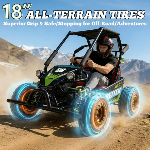 Gas Powered Go Kart For Adults And Kids With Premium Steel Tubular Frame Off Road Kart on trail with 18 inch tires