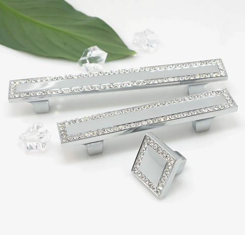 Crystal Cabinet Pulls 4 Pack With 1 Inch Screws Zinc Alloy Crystal Drawer Pull Handles with crystals on white background