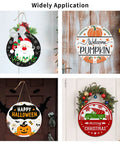 Decorative sublimation door hangers showing various seasonal designs on Six Pack 10 Inch Round Sublimation Door Hanger Blanks White Hardboard MDF Wood For Heat Press Printing Wall Decor Ornaments For DIY Custom Designs Gift Box Included.