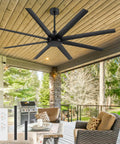 65 Inch Ceiling Fan With Remote Control No Light Black DC Motor Ultra Quiet 8 Reversible Blades for Indoor Outdoor Patio Use