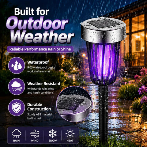 Solar Powered Outdoor Bug Zapper Beast Mosquito Trap For Yard And Garden With Purple And White Lights, Auto On At Dusk, Weatherproof Insect Killer For Patio Backyard Pathway.