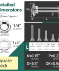 Heavy-Duty 304 Stainless 1/4-20 Carriage Bolts Kit With Nuts And Washers 60-Piece dimensions and specifications layout