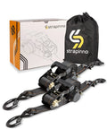 Heavy Duty Retractable Ratchet Straps 5000 Lbs Breaking Strength 2 Inch By 12 Foot Grip And Go Tie Downs with storage bag and box.