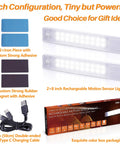Under Cabinet Lights Rechargeable 8 Inch Motion Sensor LED Magnetic Stick On Closet Light Pack of 2 with USB Cable and Accessories