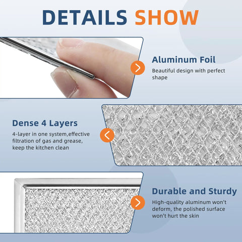 Close-up details of 13 X 6 Inch Microwave Filter For Whirlpool And GE Microwaves W10208631A Grease Filter Pack Of 2 Durable Aluminum Mesh