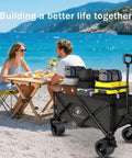 Foldable Wagon With Silent All Terrain Wheels And Brakes, Heavy Duty Beach Cart For Camping Garden Shopping And Sports