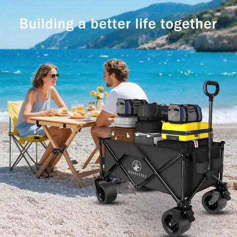 Foldable Wagon With Silent All Terrain Wheels And Brakes, Heavy Duty Beach Cart For Camping Garden Shopping And Sports