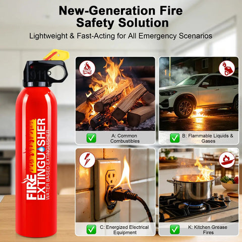 Two Pack Water Based Fire Extinguishers Rated Class A B C K With Heavy Sturdy Wall Mount Bracket For Kitchen Garage Home Safety No Sweat Protection