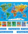 Hands-On World Map Puzzle For Kids Ages 4-8, 100 Piece Floor Puzzle with continents, landmarks, and animals illustration