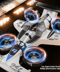 Rad 2 In 1 RC Car Drone Stunt Quad Copter Flying Car Toy with 2.4GHz Remote shown with glowing turbine structure