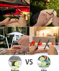 4 Rod Ceramic Sharpener Kit With Turn Box For Kitchen Knives in use outdoors and indoors, before and after sharpening comparison.