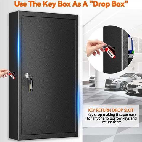 Heavy Duty 150 Key Wall Mounted Lock Box With Key Drop Slot And Colorful Key Tags, Rugged Anti Theft Safe For Secure Key Storage