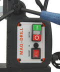 Real Deal Heavy Duty Magnetic Drill Press With Roto Broach Function For Steel Fabrication, 7/16 To 1 1/2 Inch Bore Range, control panel with switches.