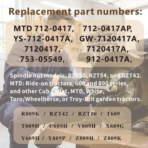 Top Shelf Drop In Lawn Mower Spindle Blade Nut Hex Flange Fastener With Rock Solid 5/8-18 Thread replacement part numbers for MTD.