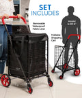 Compact Folding Shopping Cart With Removable Waterproof Liner, 360 Degree Swivel Wheels, Rustproof Steel Frame, in use.