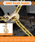 Beefed Up Heavy Duty G80 Transport Binder Chain With Clevis Grab Hooks Five Sixteenth Inch To Three Eighths Inch Ten Foot Tow Chain 4900 Lbs Working Load Limit Great For Logging And Recovery Jobs showing close-up of detachable grab hook