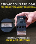 Hand holding Three Pole Contactor With 120V Coil, 30 Amp Normally Open 1NO/1NC Auxiliary, HVAC lighting load control device