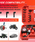All In One Handy Vacuum Pump Brake Bleeder Kit For Auto Maintenance in red case with adapters and gauge