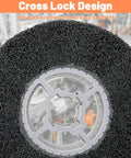 Close-up of cross lock design on 2-Pack 60 Grit Polishing Drum Wheel Set, 4.7 By 4 Inch Abrasive Wire Drum For Paint And Rust Removal