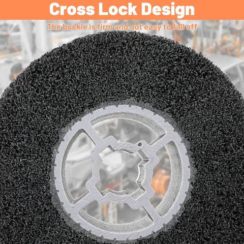 Close-up of cross lock design on 2-Pack 60 Grit Polishing Drum Wheel Set, 4.7 By 4 Inch Abrasive Wire Drum For Paint And Rust Removal